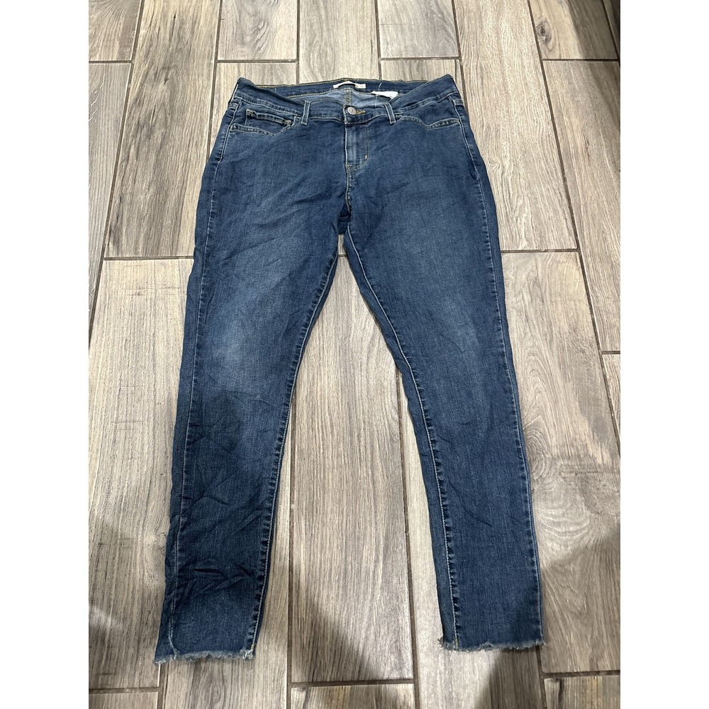 Levi's 710 Super Skinny Jeans Women's Size 32 Dark Blue Mid Rise Frayed‎ Hem